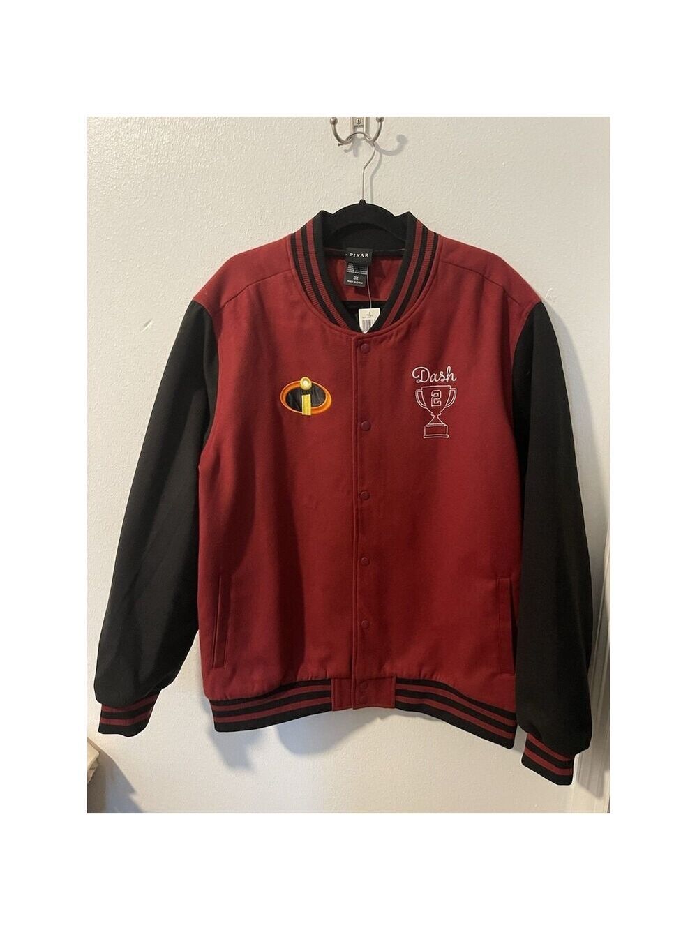 Disney Pixar The Incredibles Dash Parr Logo Varsity Jacket Large NWT